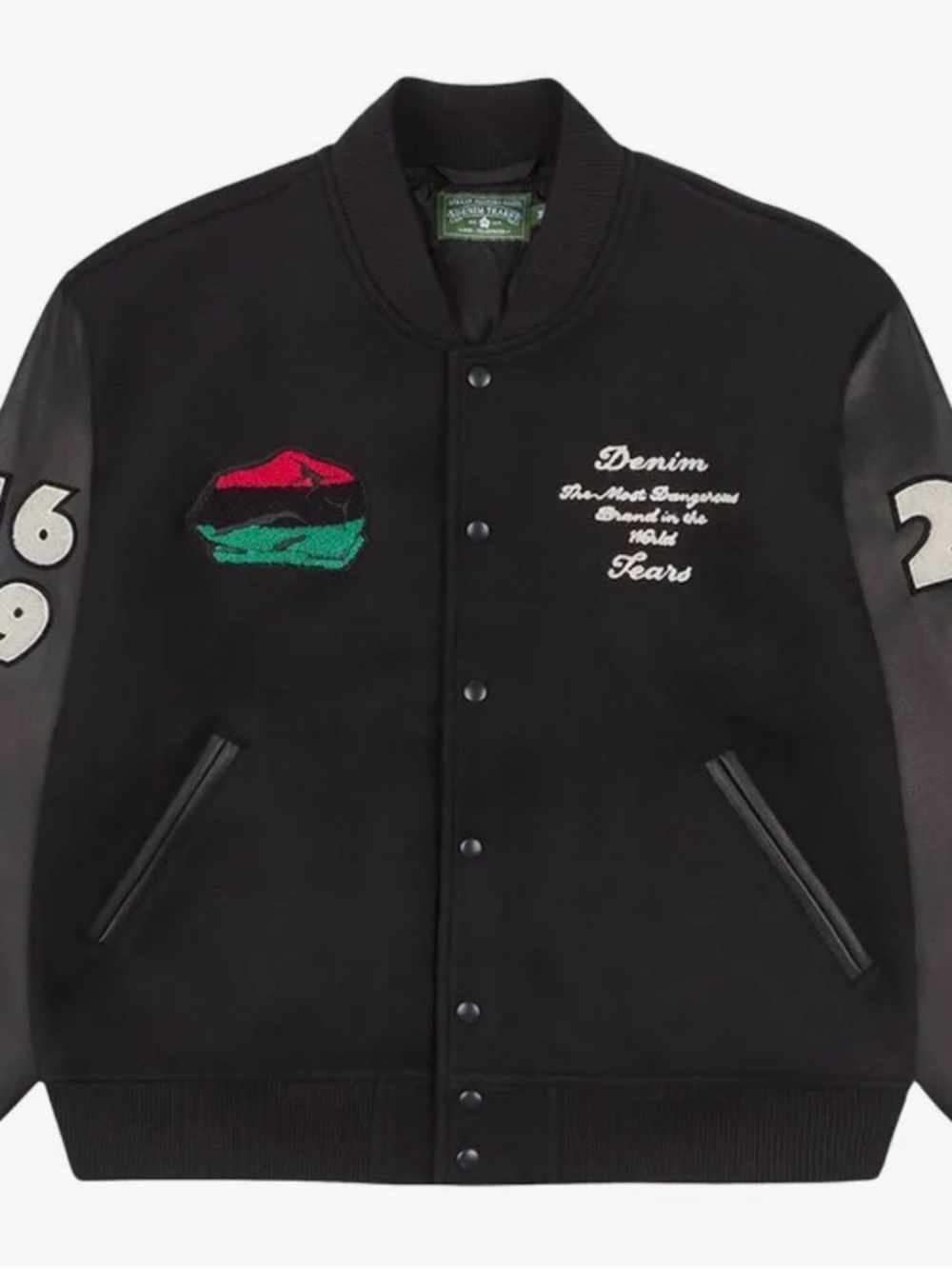 Denim Tears Black Varsity Bomber Jacket with Embroidered Details